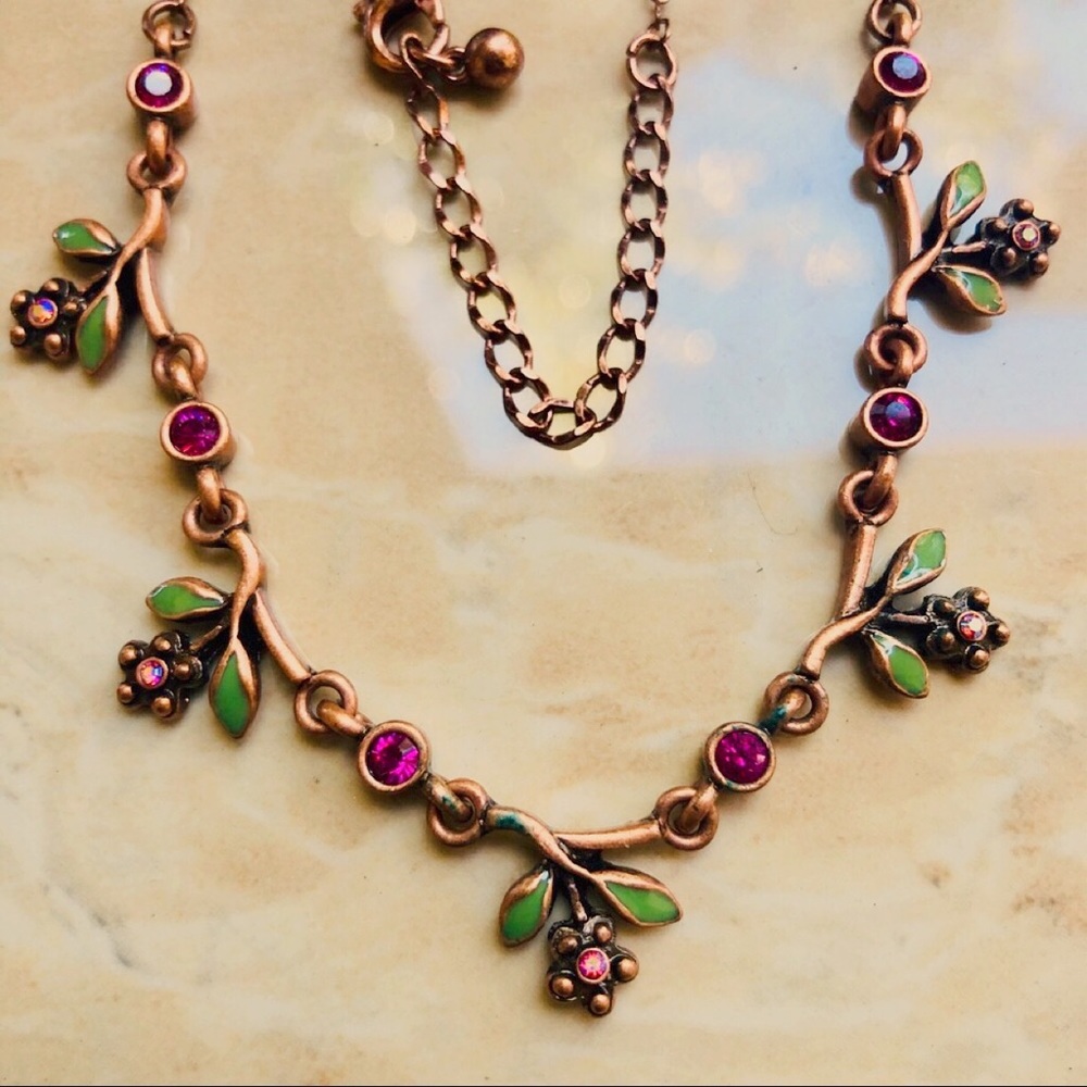 Romantic Necklace Enamel Crystal Rose Tone